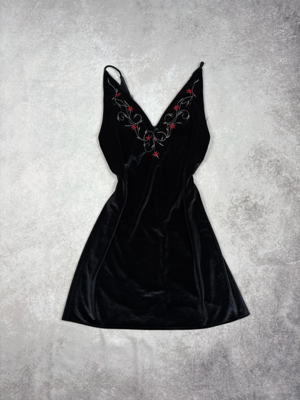 Vintage 90s Victoria’s Secret Black Velvet Embroidered Slip Dress M